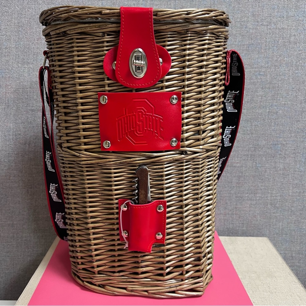 Ohio StateWicker Wine Bottles Cooler Tote Bag NEW